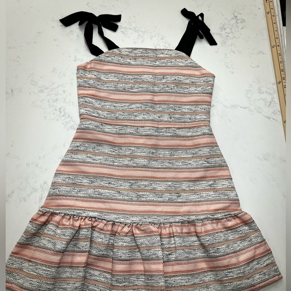 Charming Pink and White Striped Kids Dress with Black Bow Details - Picture 3 of 10
